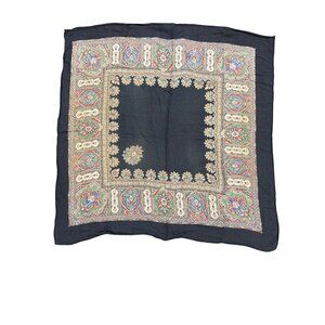 Vintage Paisley Print Square Scarf Navy With Intricate Multicolor Patterns Light